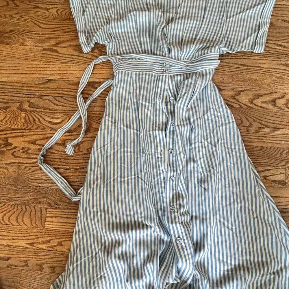 J.O.A. Blue and White Striped Midi Dress